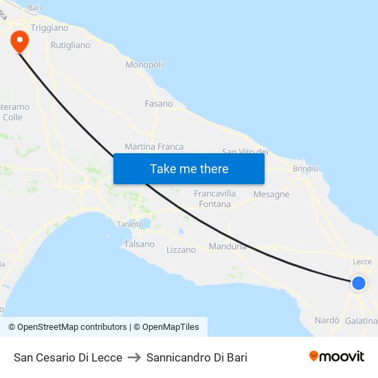 San Cesario Di Lecce to Sannicandro Di Bari map