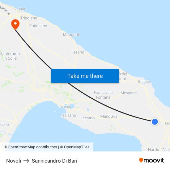 Novoli to Sannicandro Di Bari map