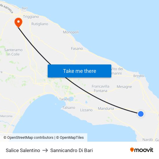 Salice Salentino to Sannicandro Di Bari map