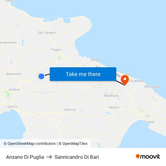 Anzano Di Puglia to Sannicandro Di Bari map