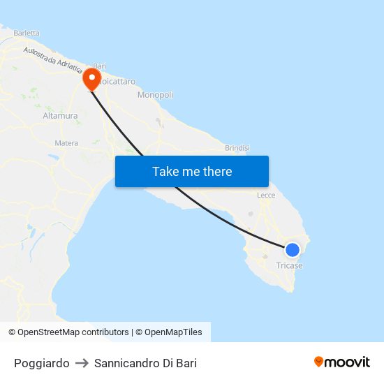 Poggiardo to Sannicandro Di Bari map