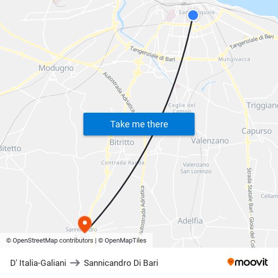 D' Italia-Galiani to Sannicandro Di Bari map