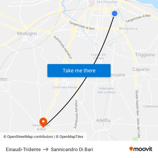 Einaudi-Tridente to Sannicandro Di Bari map