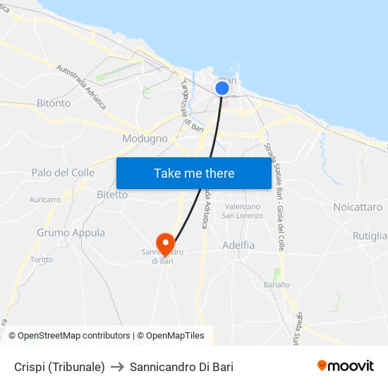 Crispi (Tribunale) to Sannicandro Di Bari map