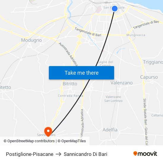 Postiglione-Pisacane to Sannicandro Di Bari map