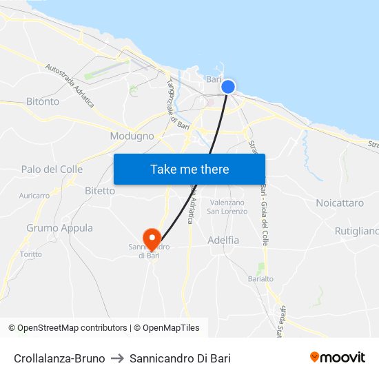 Crollalanza-Bruno to Sannicandro Di Bari map