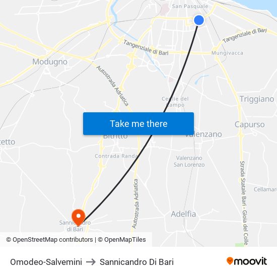 Omodeo-Salvemini to Sannicandro Di Bari map