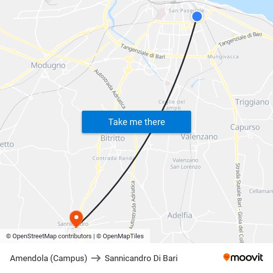 Amendola (Campus) to Sannicandro Di Bari map
