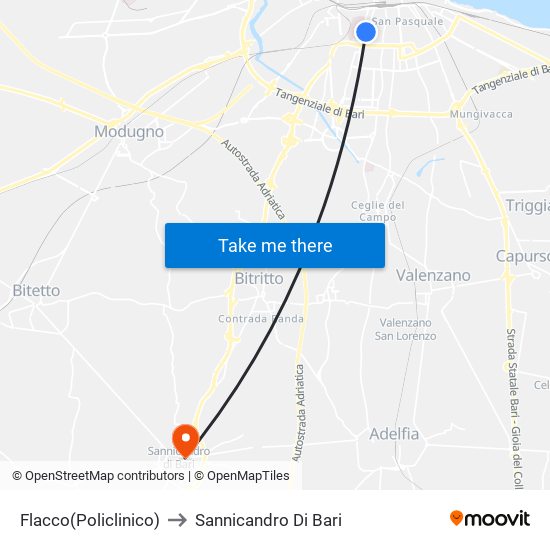 Flacco(Policlinico) to Sannicandro Di Bari map