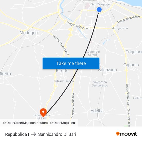 Repubblica I to Sannicandro Di Bari map