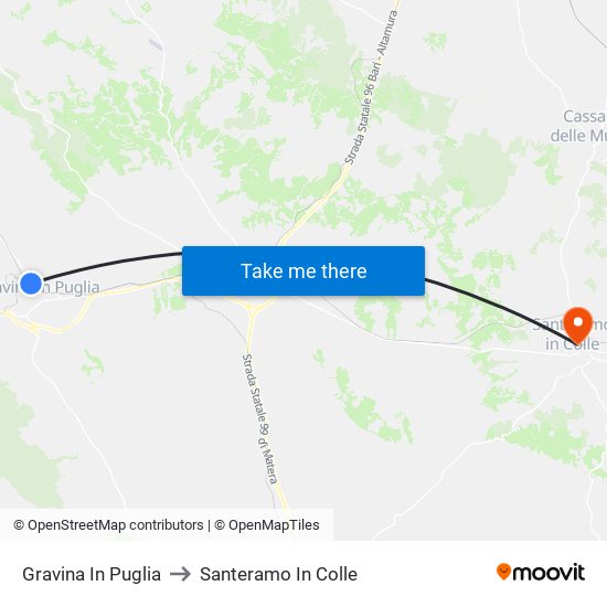 Gravina In Puglia to Santeramo In Colle map