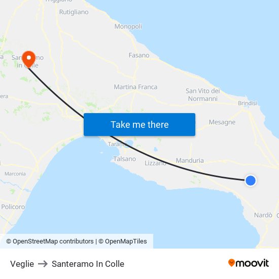 Veglie to Santeramo In Colle map