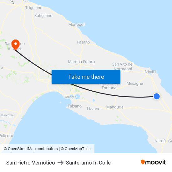 San Pietro Vernotico to Santeramo In Colle map