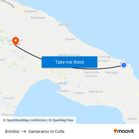 Brindisi to Santeramo In Colle map