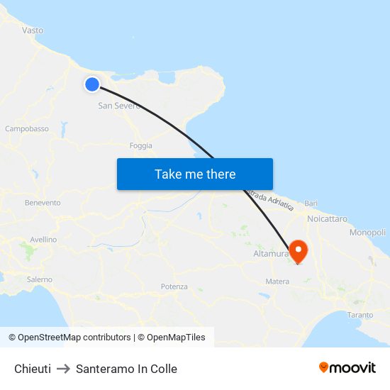 Chieuti to Santeramo In Colle map