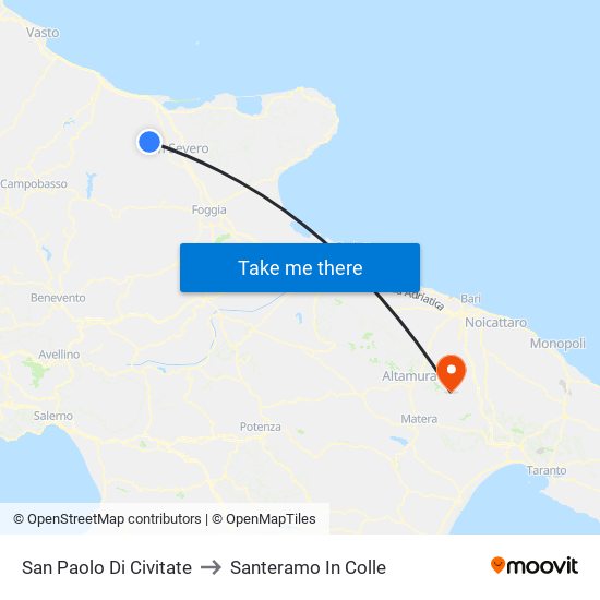 San Paolo Di Civitate to Santeramo In Colle map