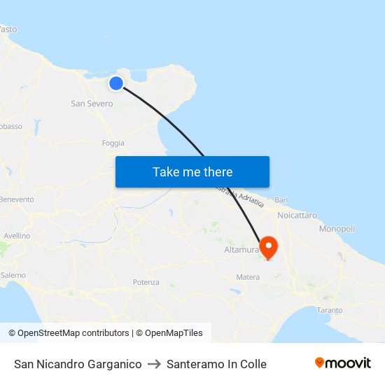 San Nicandro Garganico to Santeramo In Colle map