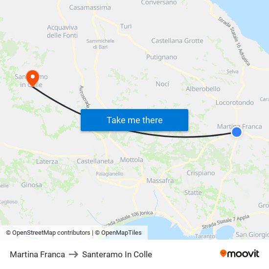 Martina Franca to Santeramo In Colle map