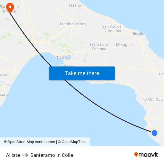 Alliste to Santeramo In Colle map