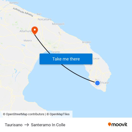 Taurisano to Santeramo In Colle map