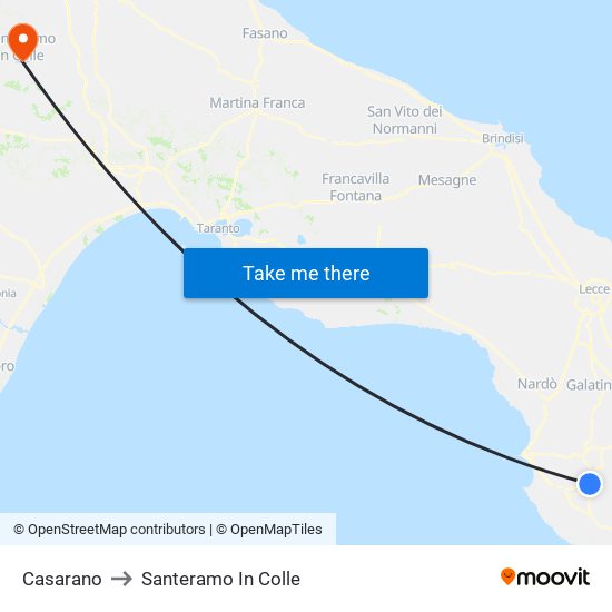 Casarano to Santeramo In Colle map