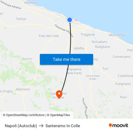 Napoli (Autoclub) to Santeramo In Colle map