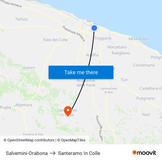 Salvemini-Orabona to Santeramo In Colle map