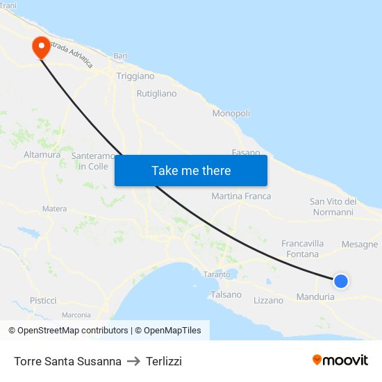 Torre Santa Susanna to Terlizzi map