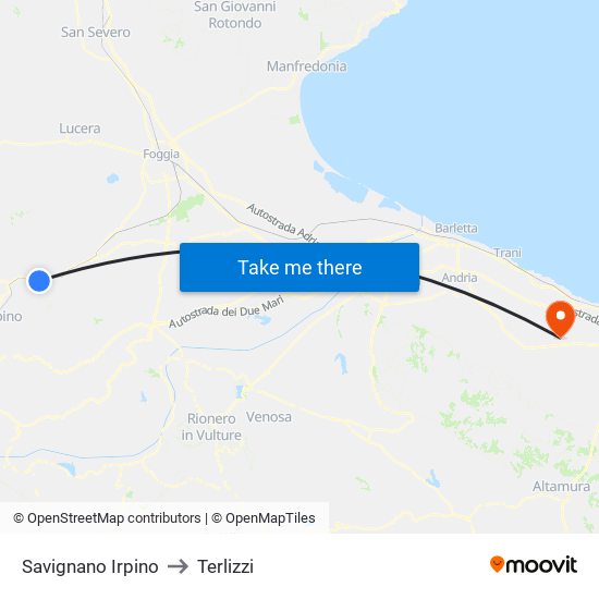 Savignano Irpino to Terlizzi map