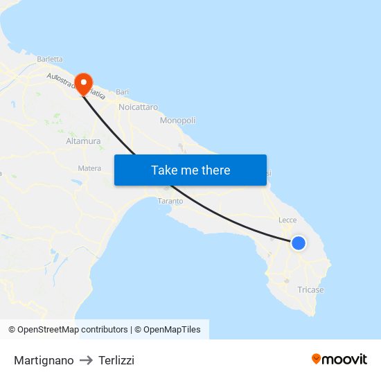 Martignano to Terlizzi map
