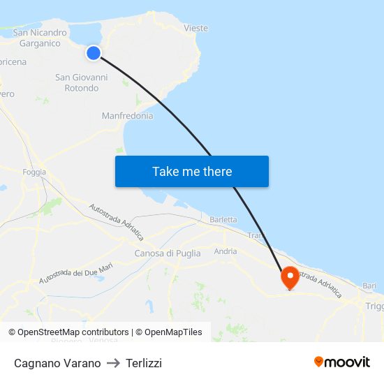 Cagnano Varano to Terlizzi map