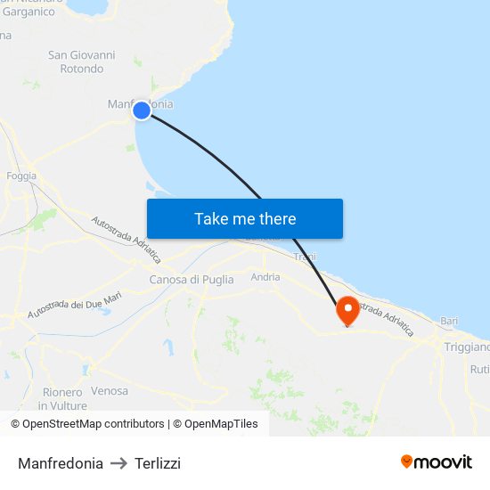 Manfredonia to Terlizzi map