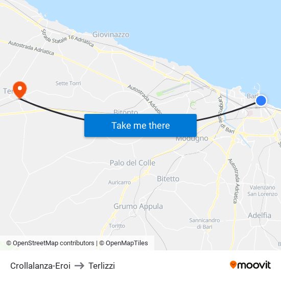 Crollalanza-Eroi to Terlizzi map