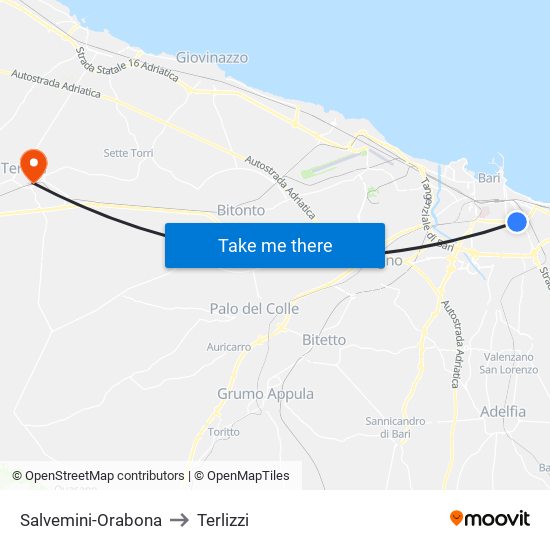 Salvemini-Orabona to Terlizzi map
