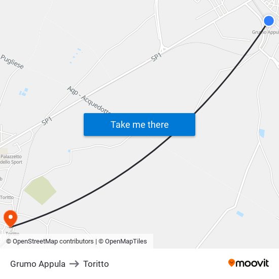 Grumo Appula to Toritto map