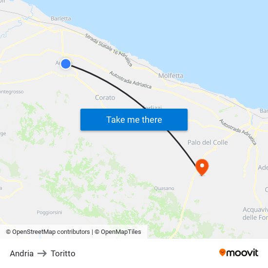 Andria to Toritto map