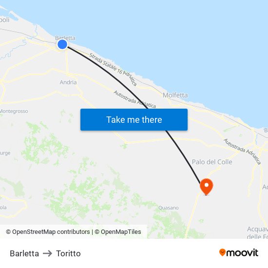 Barletta to Toritto map