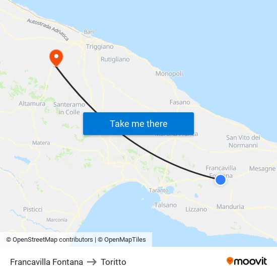 Francavilla Fontana to Toritto map