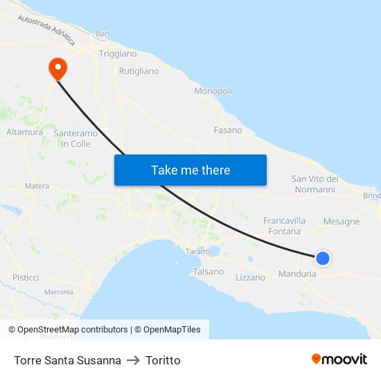 Torre Santa Susanna to Toritto map