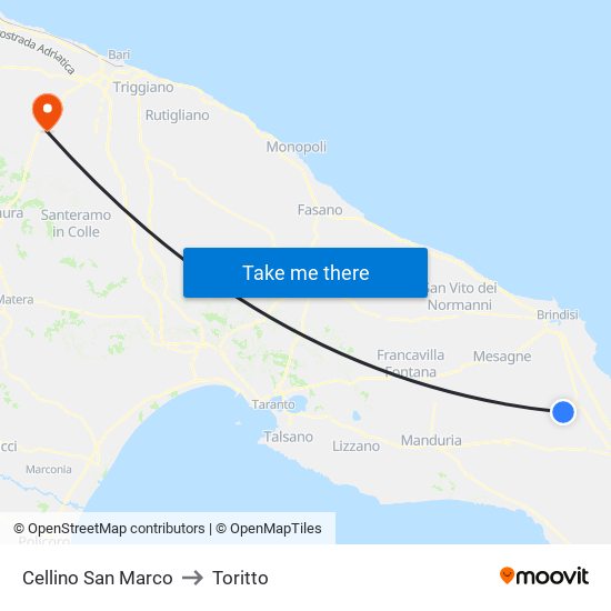 Cellino San Marco to Toritto map
