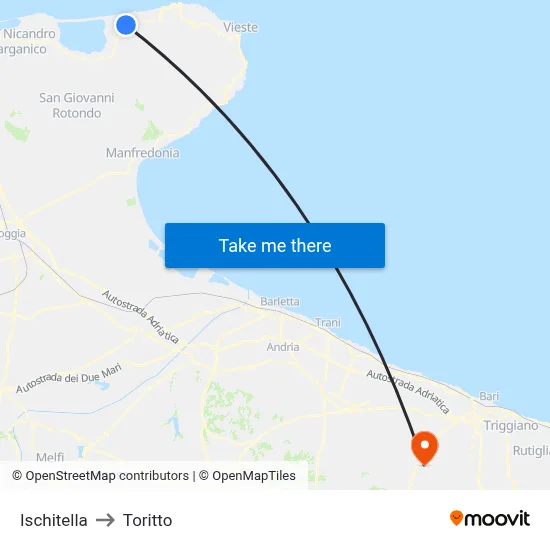 Ischitella to Toritto map