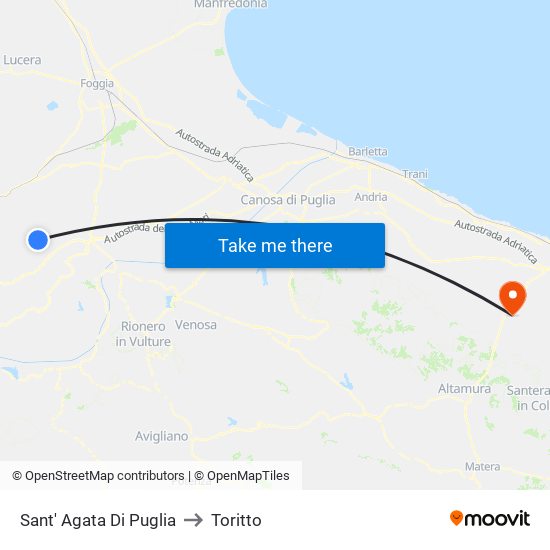 Sant' Agata Di Puglia to Toritto map