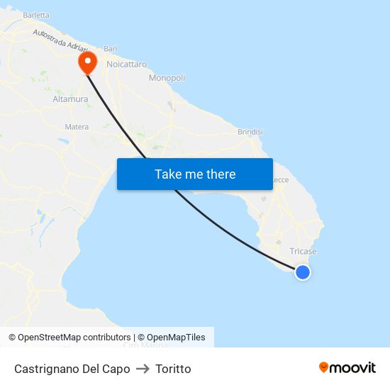 Castrignano Del Capo to Toritto map