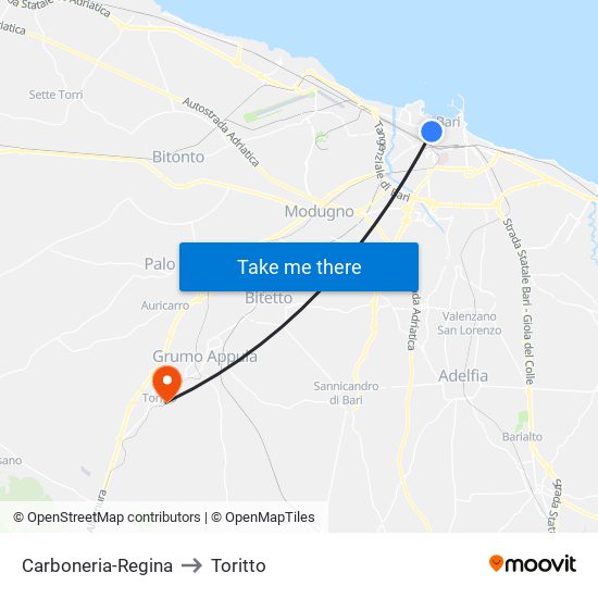 Carboneria-Regina to Toritto map