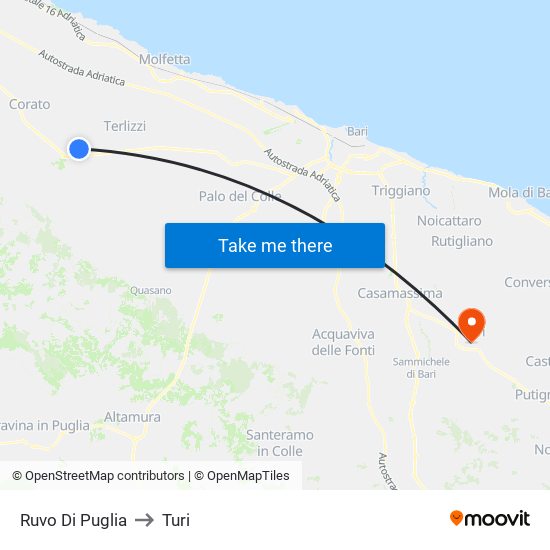 Ruvo Di Puglia to Turi map