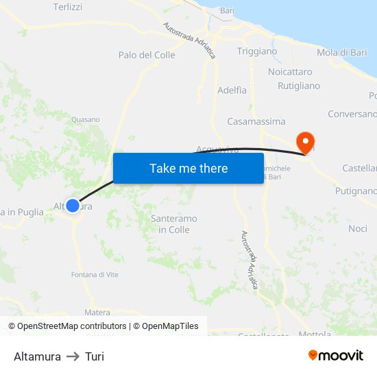 Altamura to Turi map