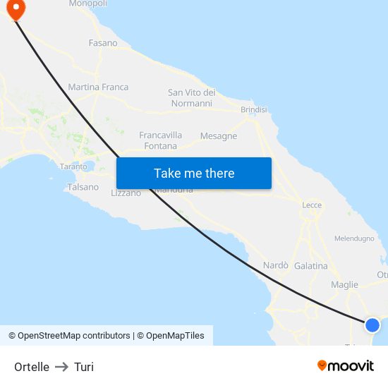 Ortelle to Turi map