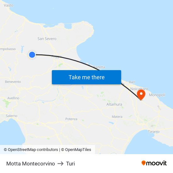 Motta Montecorvino to Turi map