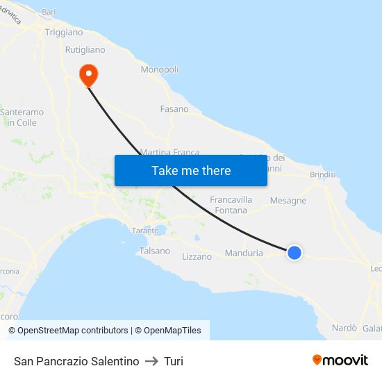 San Pancrazio Salentino to Turi map