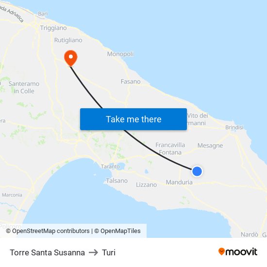 Torre Santa Susanna to Turi map